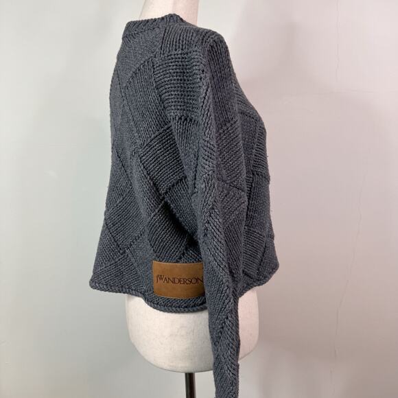 JW Anderson Basketweave Sweater Cropped Gray Leather Wool Size XS S Minimalist - Picture 6 of 12
